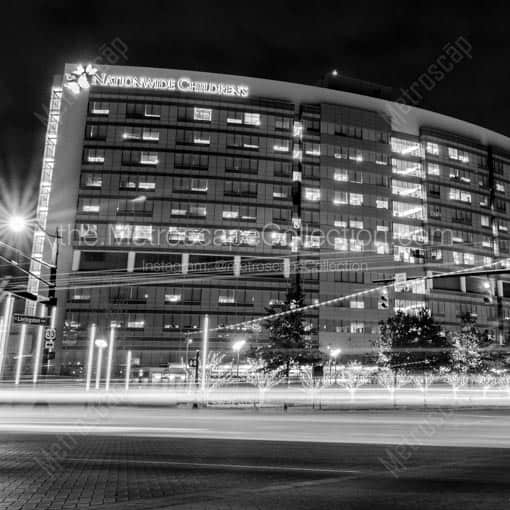 Nationwide Childrens Hospital at Night -- Columbus Black and White Wall Art