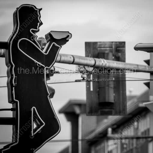 Neon Sign Coffee Drinker -- Seattle Black and White Wall Art