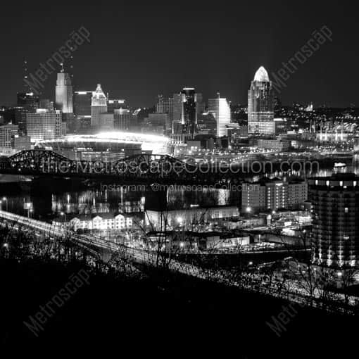 The New Cincinnati Skyline from Devou Park -- Cincinnati Black and White Wall Art