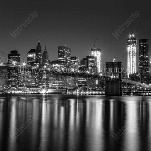 The New York City Skyline with the Brooklyn Bridge -- New York City Black and White Wall Art