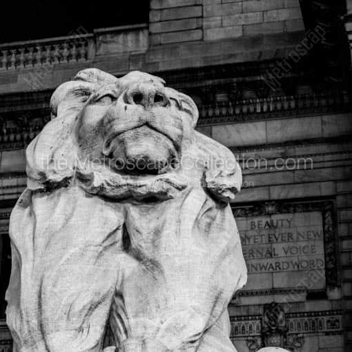 The Lion Statue Outside of the New York Public Library -- New York City Black and White Wall Art