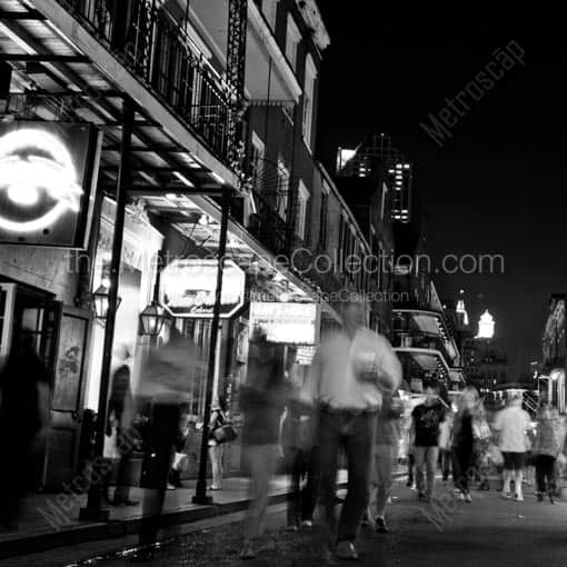 Bourbon Street at Night -- New Orleans Black and White Wall Art