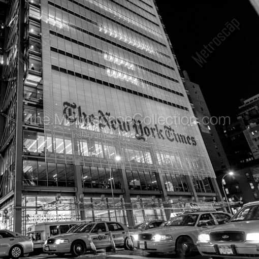 Cabs on Eighth Street at the Times Building and Port Authority Bus Terminal -- New York City Black and White Wall Art