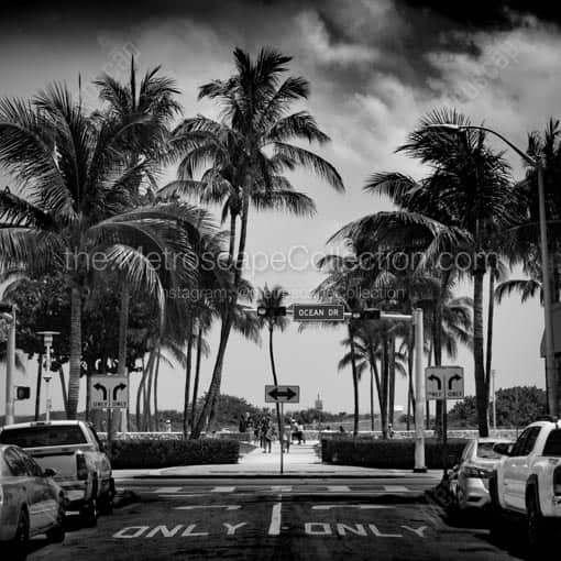 Ocean Drive on Miami Beach -- Miami Black and White Wall Art