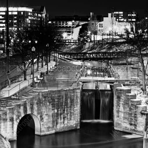 A Lock on the Ohio and Erie Canal in Downtown Akron -- Akron Black and White Wall Art