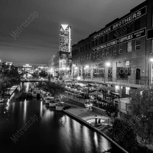 Bricktown at Night -- Oklahoma City Black and White Wall Art