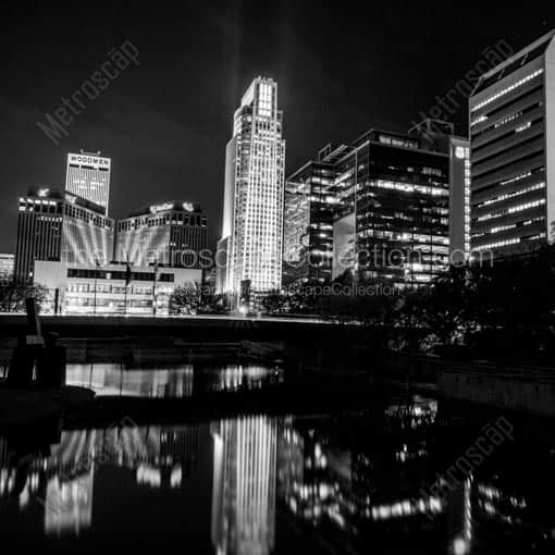 The Omaha Skyline at Night -- Omaha Black and White Wall Art
