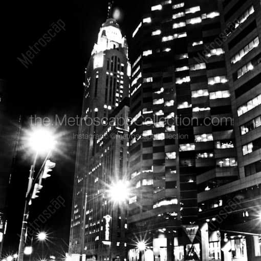 The One Columbus Building and LeVeque Tower from Broad and High -- Columbus Black and White Wall Art