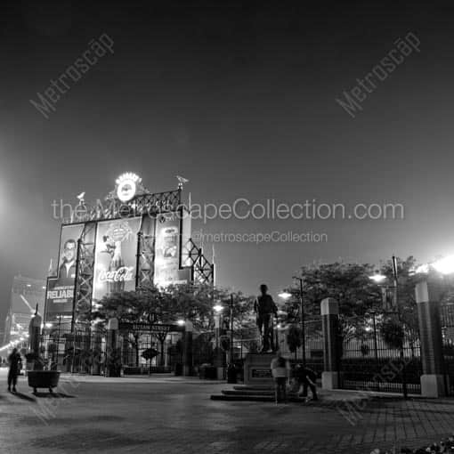 A view of Oriole Park at Camden Yards from Eutaw Street -- Baltimore Black and White Wall Art