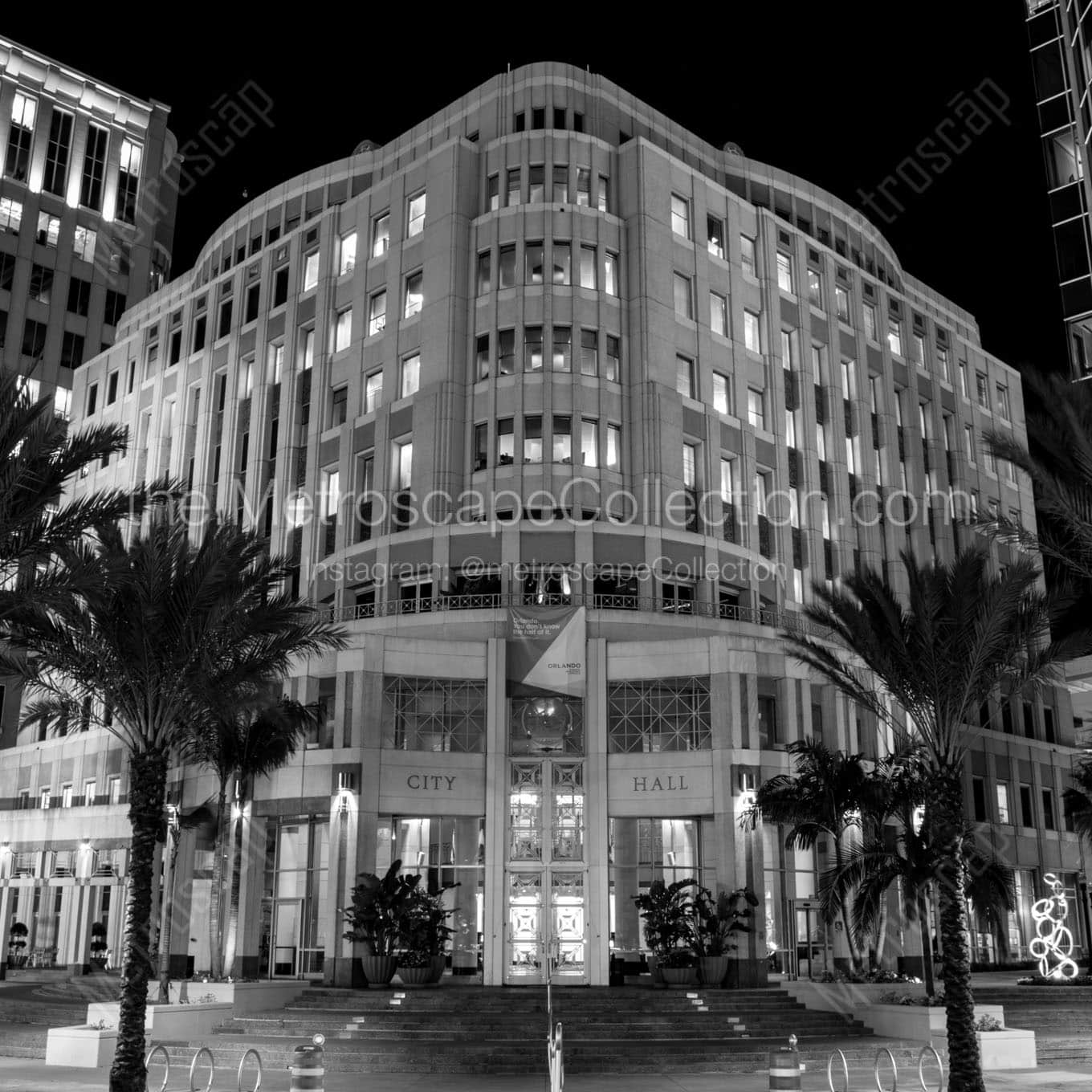Orlando City Hall at Night Wall Art square crop