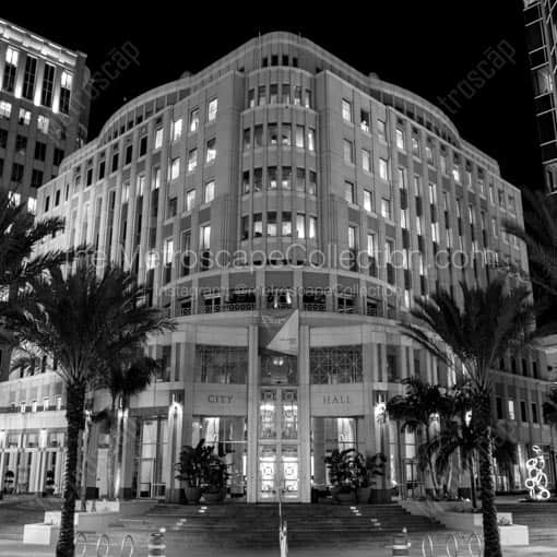 Orlando City Hall at Night -- Orlando Black and White Wall Art