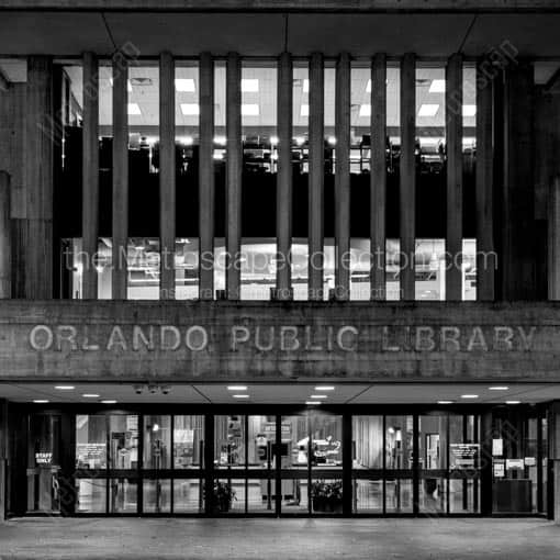 The Orlando Public Library at Night -- Orlando Black and White Wall Art