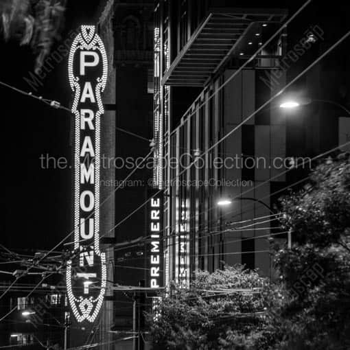 The Paramount Theater at Night -- Seattle Black and White Wall Art