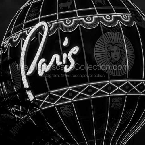 The Paris Hotel and Casino Balloon Sign -- Las Vegas Black and White Wall Art