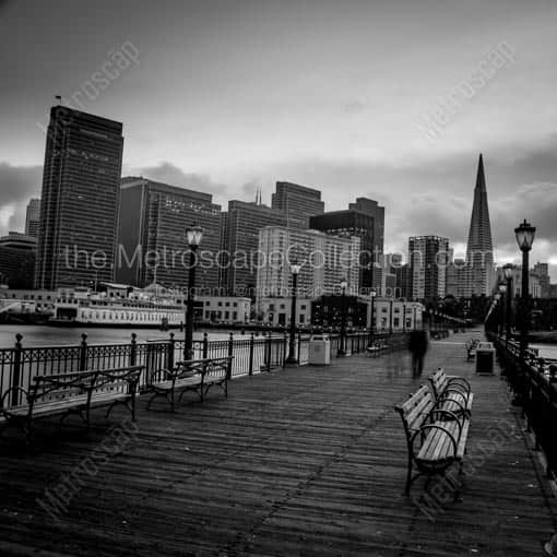 Park Benches Line the Edges of Pier 7 in San Francisco -- San Francisco Black and White Wall Art