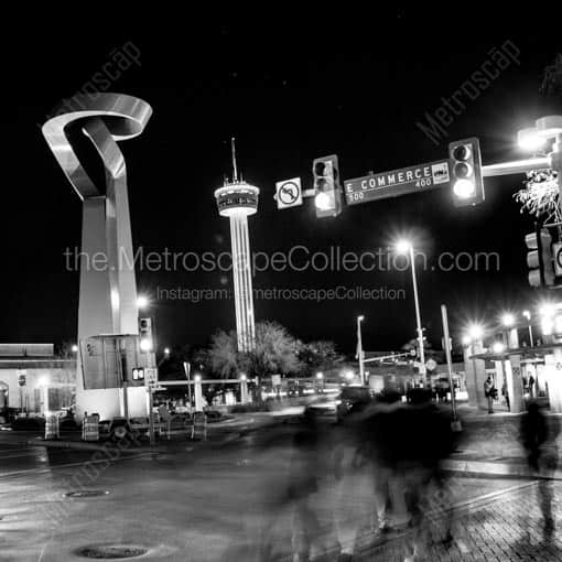 Pedestrians Cross East Commerce Street -- San Antonio Black and White Wall Art