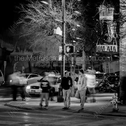 People Crossing the Street at Sixth and San Jacinto -- Austin Black and White Wall Art