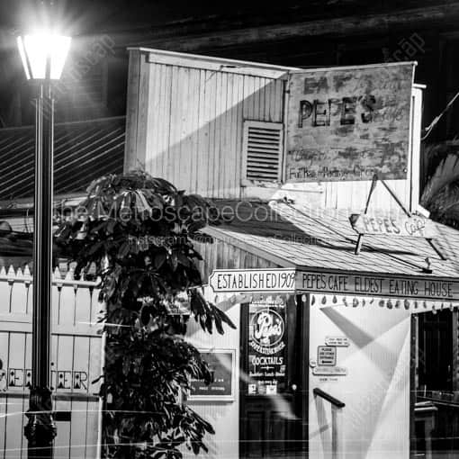 Pepes Cafe Eldest Eating House in Florida Keys at Night -- Key West Black and White Wall Art