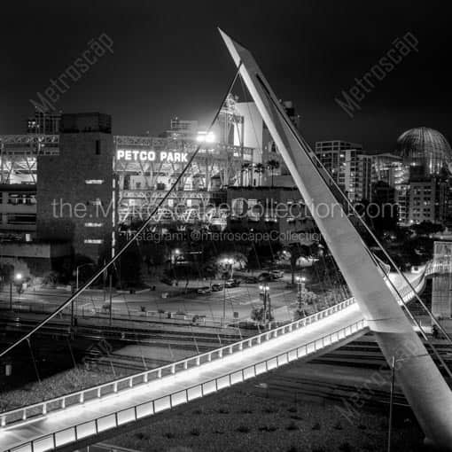 The Harbor Drive Pedestrian Bridge and Petco Park -- San Diego Black and White Wall Art