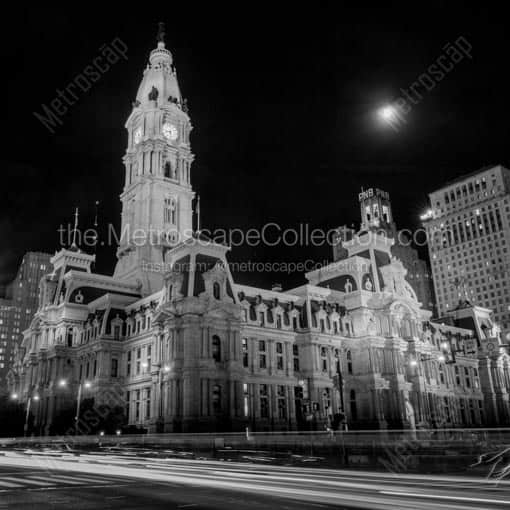 Philadelphia City Hall at Night from JFK Plaza -- Philadelphia Black and White Wall Art