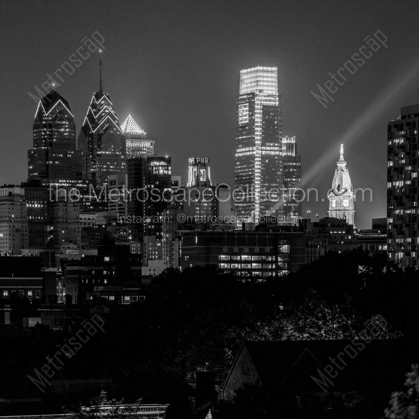 The Philadelphia Skyline at Night from Headhouse Square Wall Art square crop