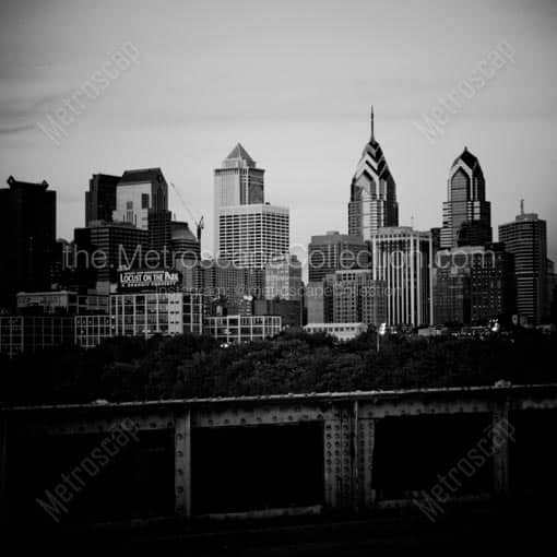 The Philadelphia Skyline from the South Street Bridge -- Philadelphia Black and White Wall Art