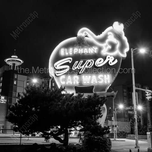 Seattle Pink Elephant Car Wash -- Seattle Black and White Wall Art