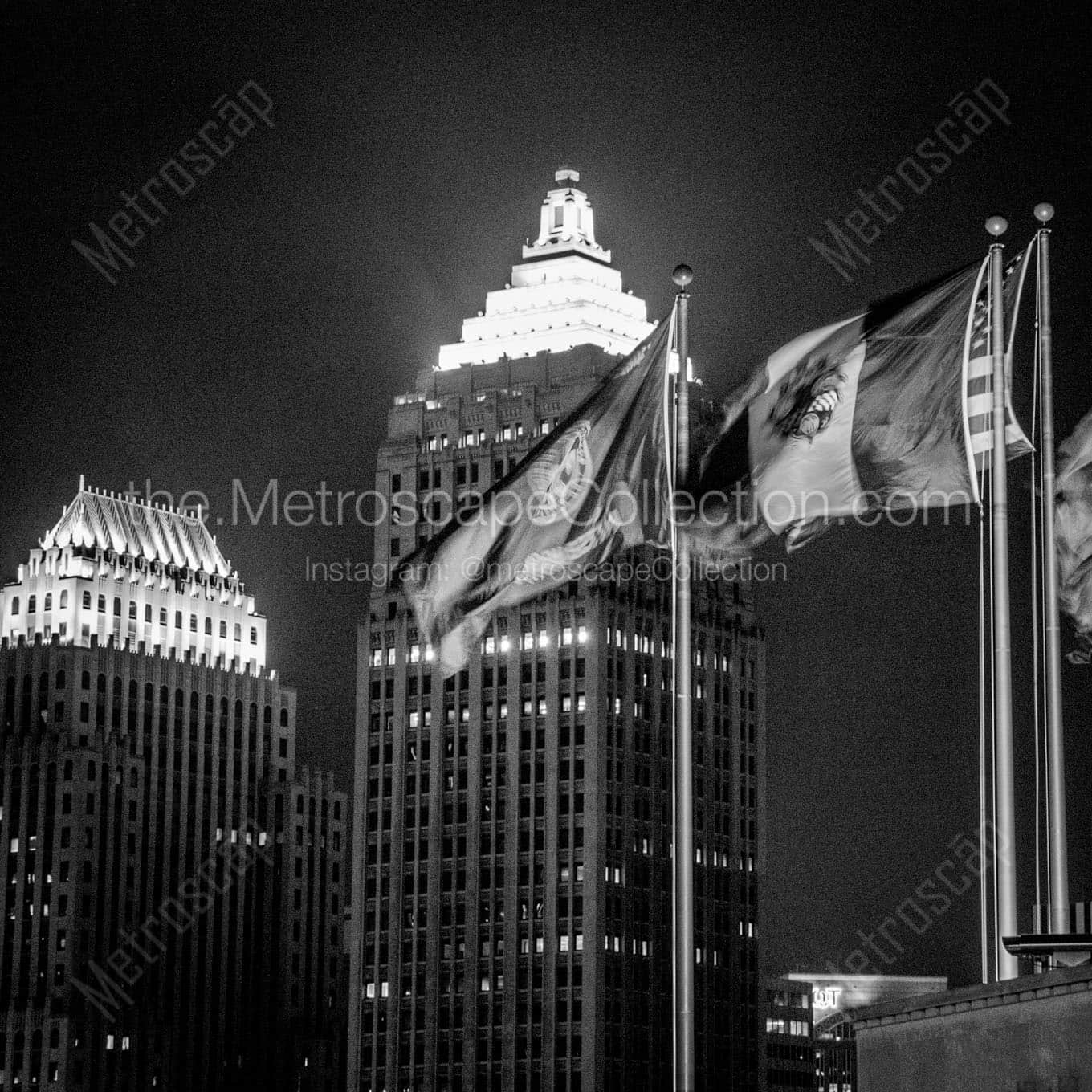 Pittsburgh City and Allegheny County Flags at Night Wall Art square crop