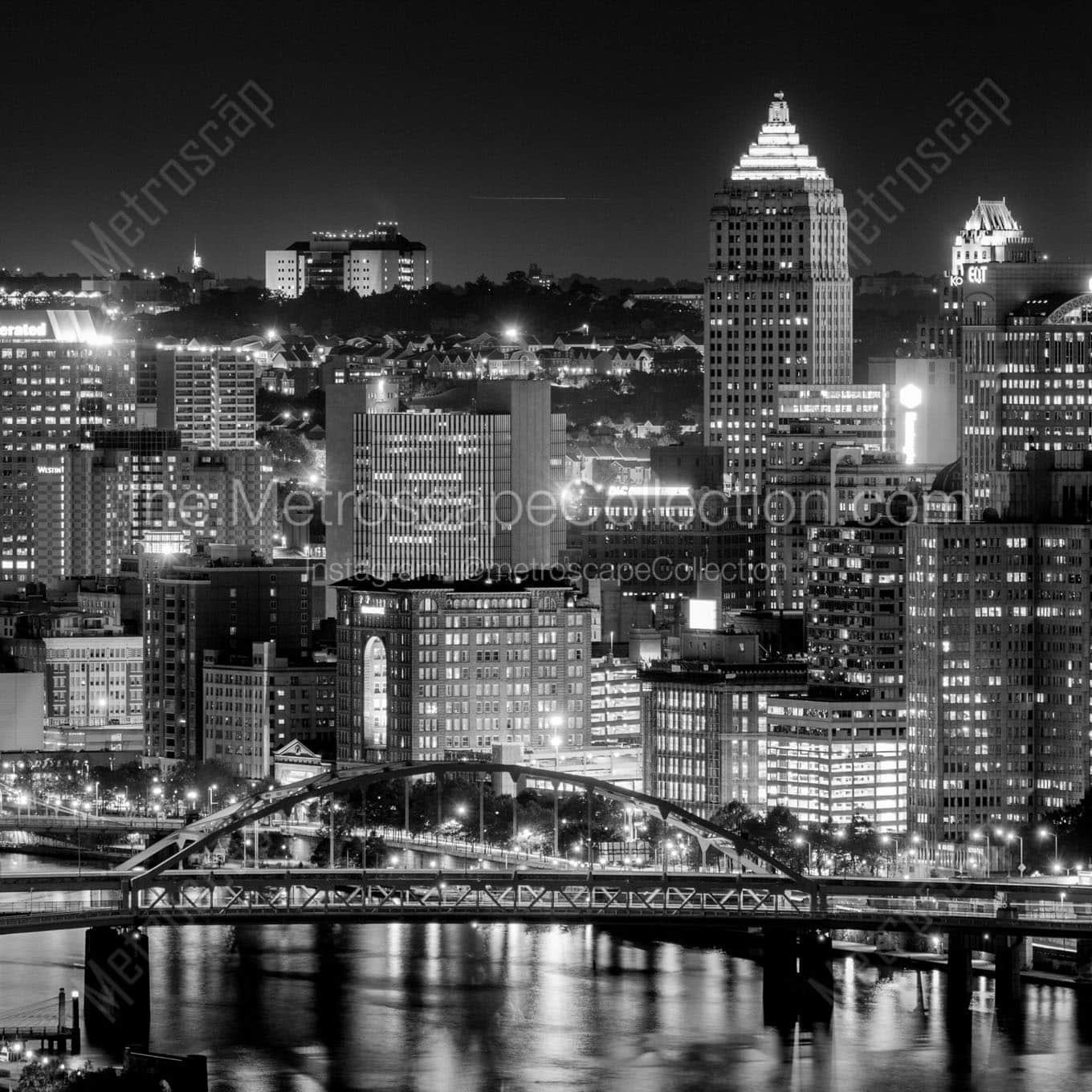 The Pittsburgh Skyline and Fort Duquense Bridge over the Allegheny River Wall Art square crop