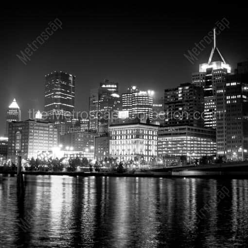 The Pittsburgh Skyline from the Northshore Development -- Pittsburgh Black and White Wall Art
