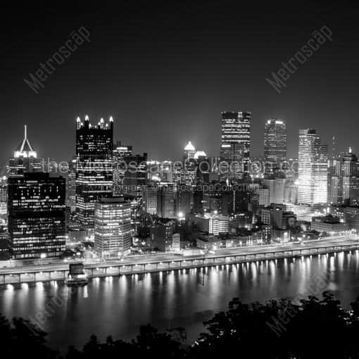 The Pittsburgh Skyline from Grandview Avenue atop Mt Washington -- Pittsburgh Black and White Wall Art