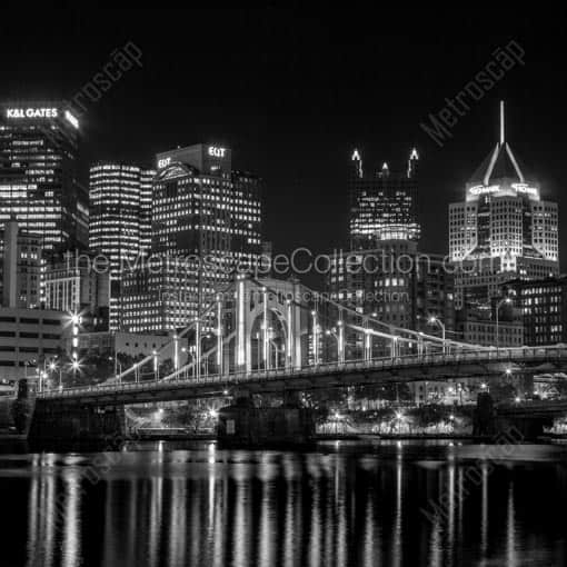 The Pittsburgh Skyline and Rachel Carson Bridge at Night -- Pittsburgh Black and White Wall Art
