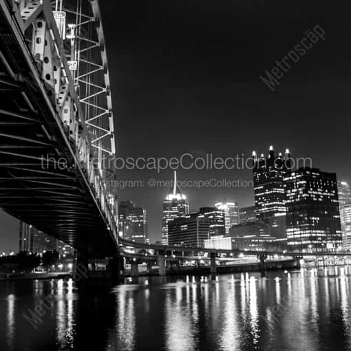 The Pittsburgh Skyline Under the Fort Pitt Bridge -- Pittsburgh Black and White Wall Art