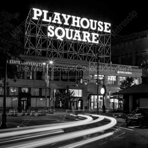 Playhouse Square at Night -- Cleveland Black and White Wall Art
