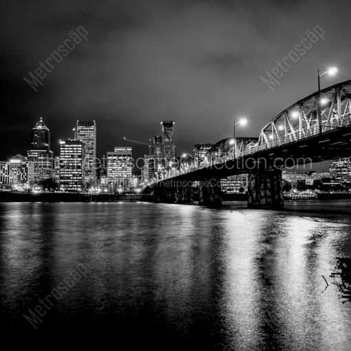 The Portland Skyline from the Willamette River -- Portland Black and White Wall Art