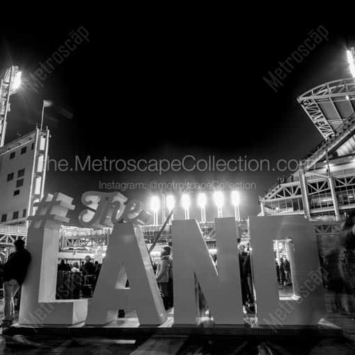 Behind Progressive Field during the 2016 World Series -- Cleveland Black and White Wall Art