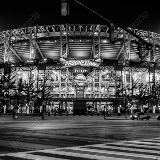 Progressive Field at Night during the 2016 World Series  -- Cleveland Black and White Wall Art