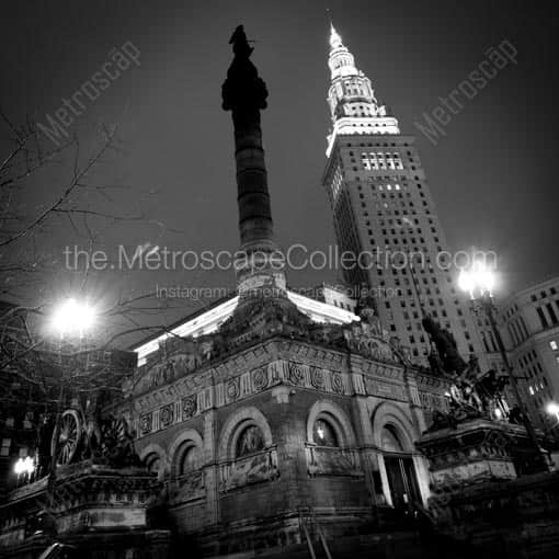 Cleveland Public Square at Night -- Cleveland Black and White Wall Art