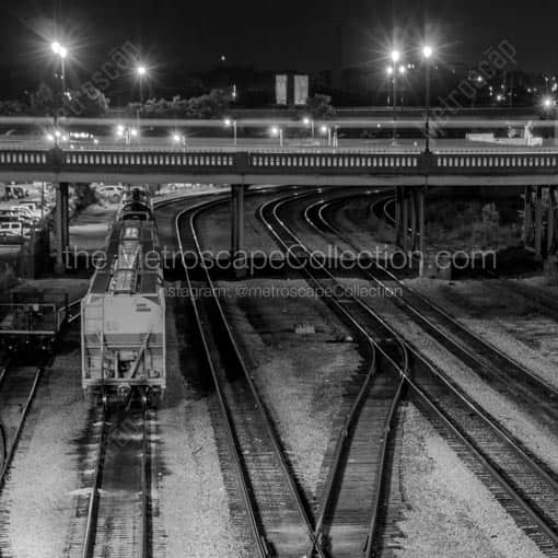 Railroad Tracks Run Under Broadway in Downtown Nashville -- Nashville Black and White Wall Art