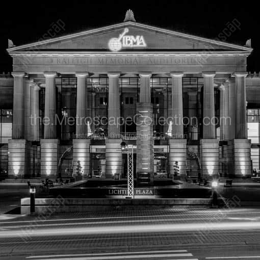 The Raleigh Memorial Auditorium at Night -- Raleigh Black and White Wall Art
