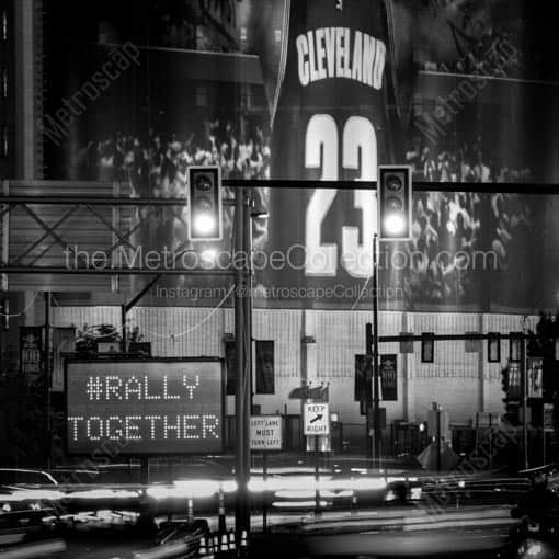 A Rally Together Construction Sign on Ontario Street -- Cleveland Black and White Wall Art
