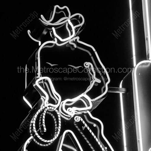 The Neon Ranch Hand of 92.9 -- Fort Worth Black and White Wall Art