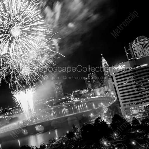 Red White and Boom from the Waterford Tower -- Columbus Black and White Wall Art