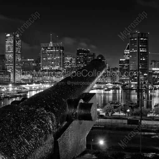A Revolutionary War Cannon Aimed at Downtown Balitmore -- Baltimore Black and White Wall Art
