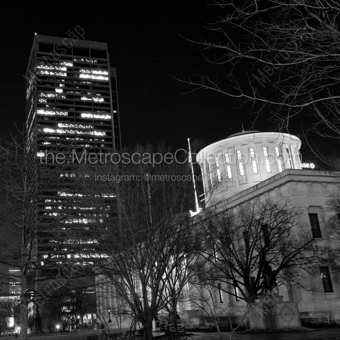The Rhodes State Office Tower and Ohio Statehouse Wall Art square crop