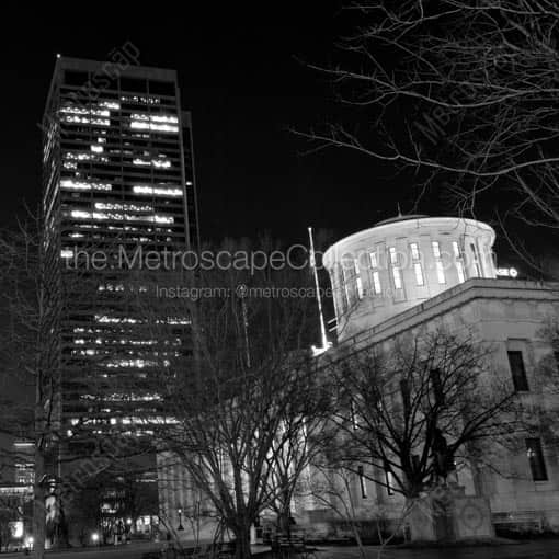 The Rhodes State Office Tower and Ohio Statehouse -- Columbus Black and White Wall Art