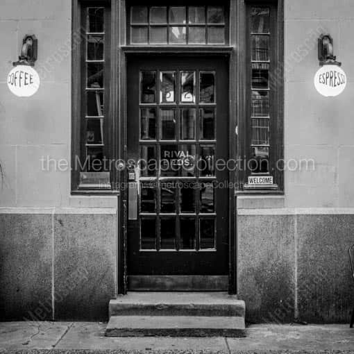 The Rival Bros Coffee Entrance -- Philadelphia Black and White Wall Art