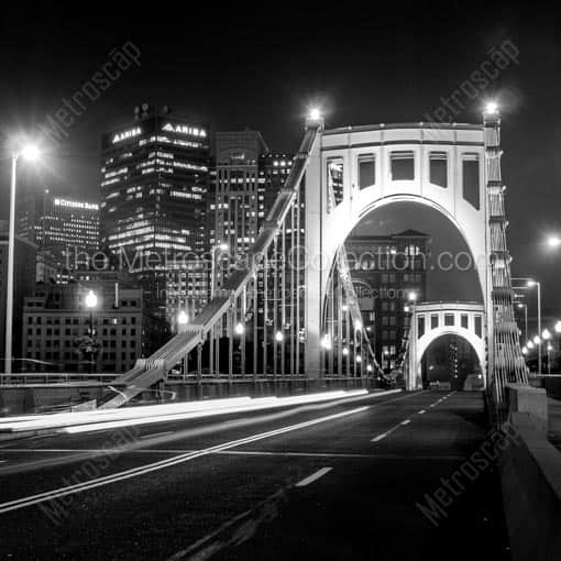 The Roberto Clemente 6th Street Bridge -- Pittsburgh Black and White Wall Art