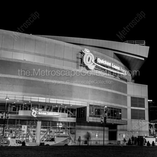 Rocket Mortgage Fieldhouse at Night -- Cleveland Black and White Wall Art
