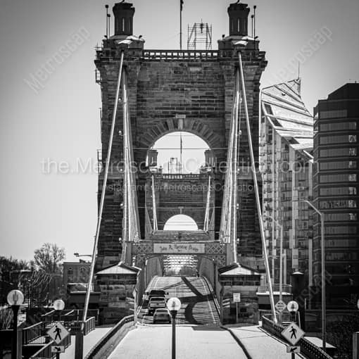 The Roebling Bridge with Snow Cover -- Cincinnati Black and White Wall Art